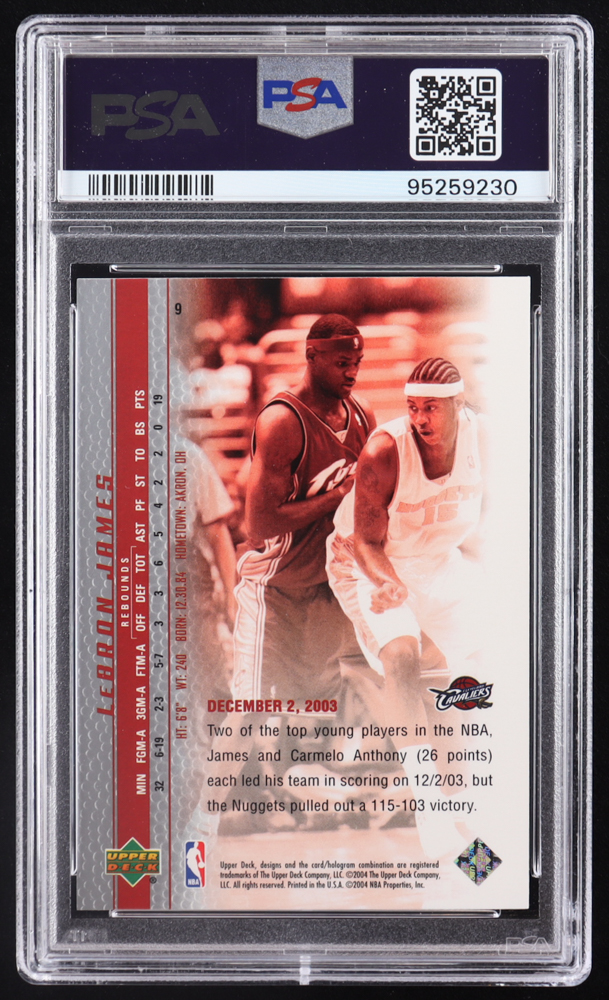 LeBron James 2003-04 Upper Deck Phenomenal Beginning LeBron James #9 RC / An Active Defender (PSA 9) at PristineAuction.com LeBron James 2003-04 Upper Deck Phenomenal Beginning LeBron James #9 RC / An Active Defender (PSA 9) at PristineAuction.com