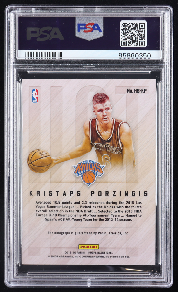 Kristaps Porzingis 2015-16 Hoops Hot Signatures #65 RC (PSA 9) at PristineAuction.com Kristaps Porzingis 2015-16 Hoops Hot Signatures #65 RC (PSA 9) at PristineAuction.com