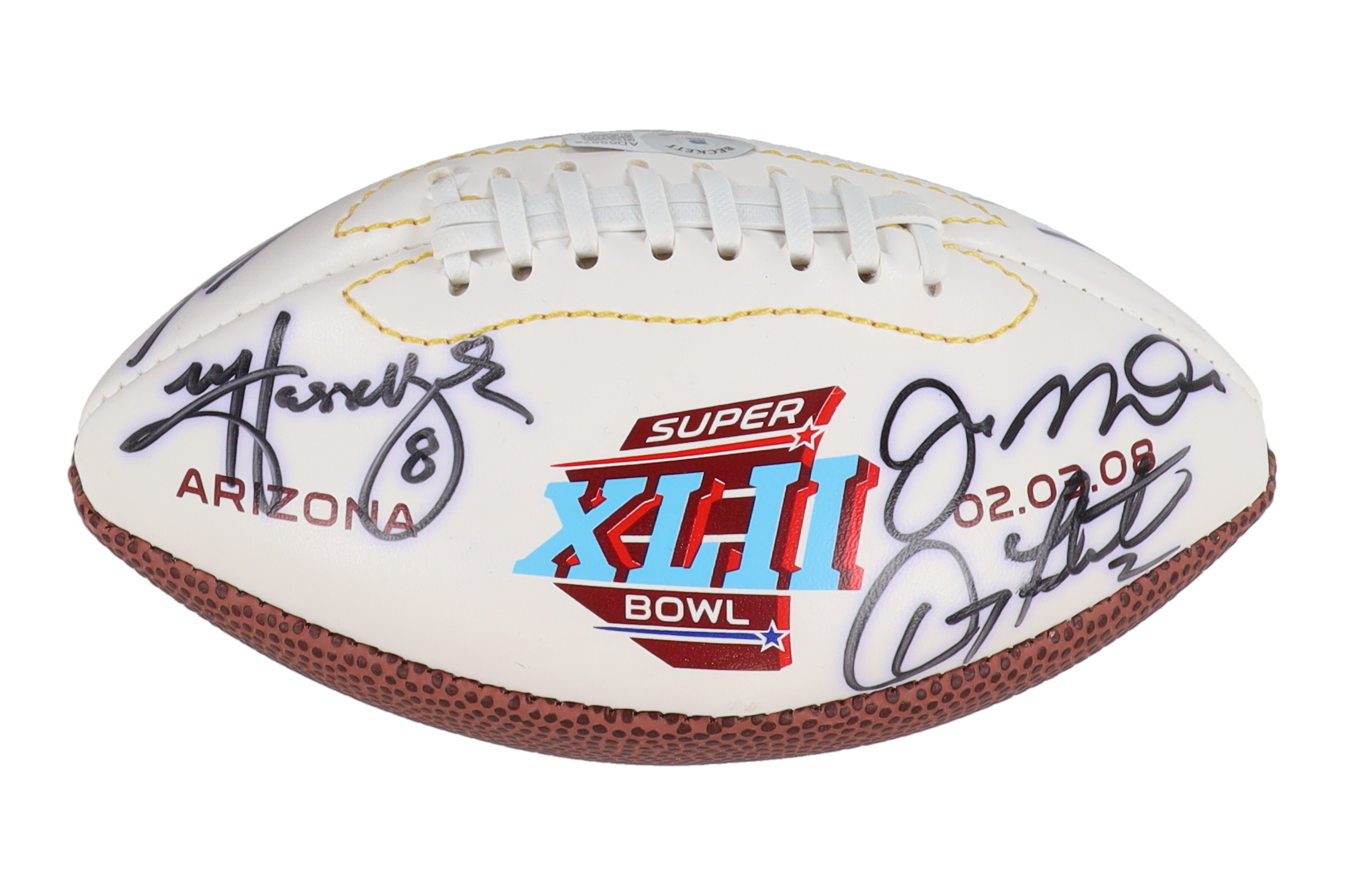 NFL Legends & Stars Super Bowl XLII Logo Mini Football Signed by (6) with Joe Montana, Matt Hasselbeck, Doug Flutie, Jason Sehorn (Beckett) at PristineAuction.com NFL Legends & Stars Super Bowl XLII Logo Mini Football Signed by (6) with Joe Montana, Matt Hasselbeck, Doug Flutie, Jason Sehorn (Beckett) at PristineAuction.com