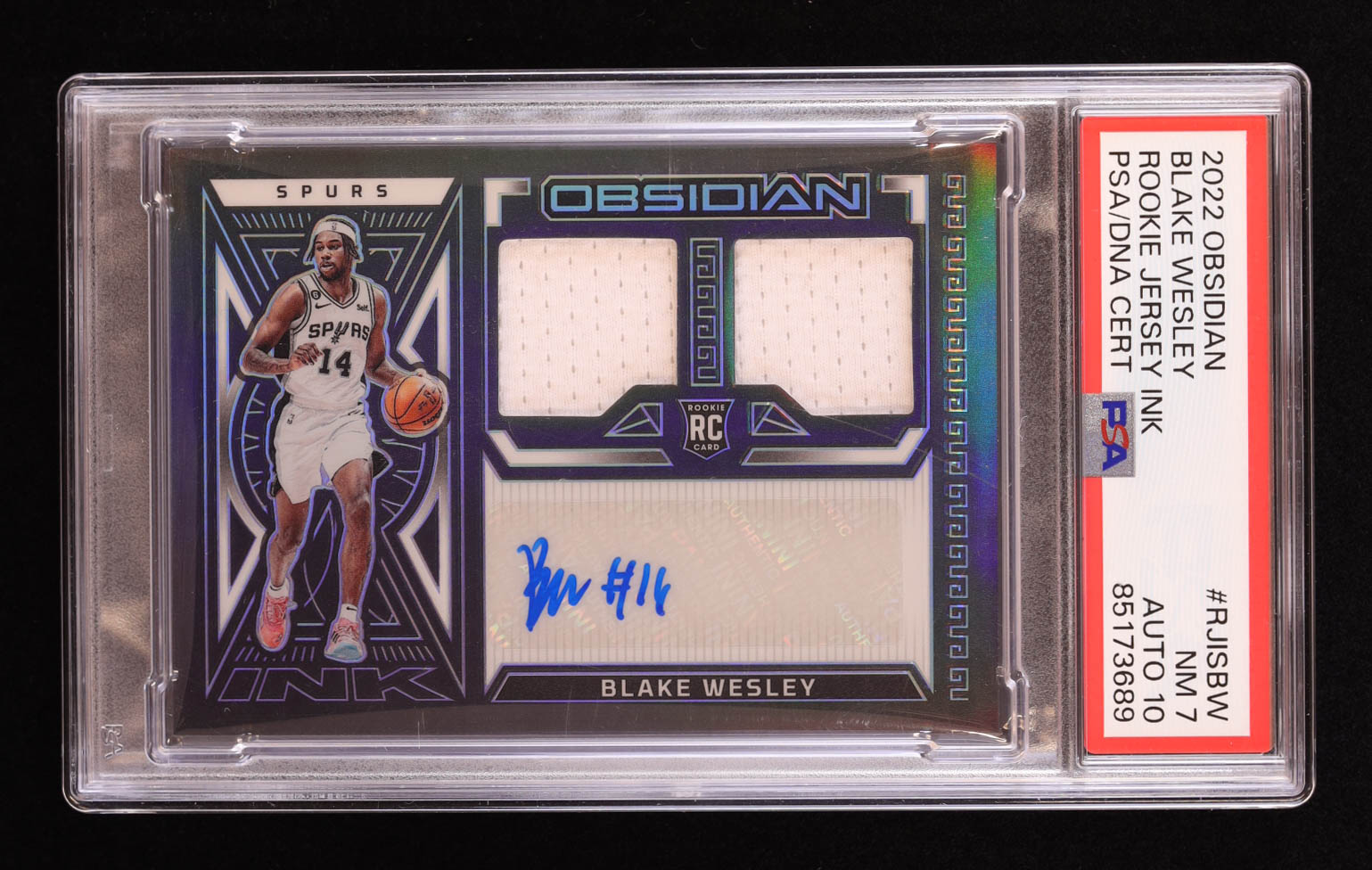 Blake Wesley 2022-23 Panini Obsidian Rookie Jersey Ink #30 RC #71/99 (PSA 7 | Autograph Grade 10) at PristineAuction.com Blake Wesley 2022-23 Panini Obsidian Rookie Jersey Ink #30 RC #71/99 (PSA 7 | Autograph Grade 10) at PristineAuction.com