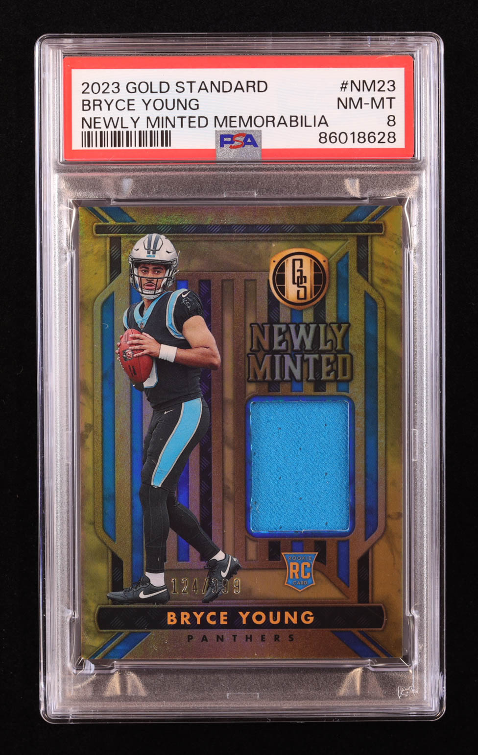 Bryce Young 2023 Panini Gold Standard Newly Minted Memorabilia #23 RC #124/399 (PSA 8) at PristineAuction.com Bryce Young 2023 Panini Gold Standard Newly Minted Memorabilia #23 RC #124/399 (PSA 8) at PristineAuction.com