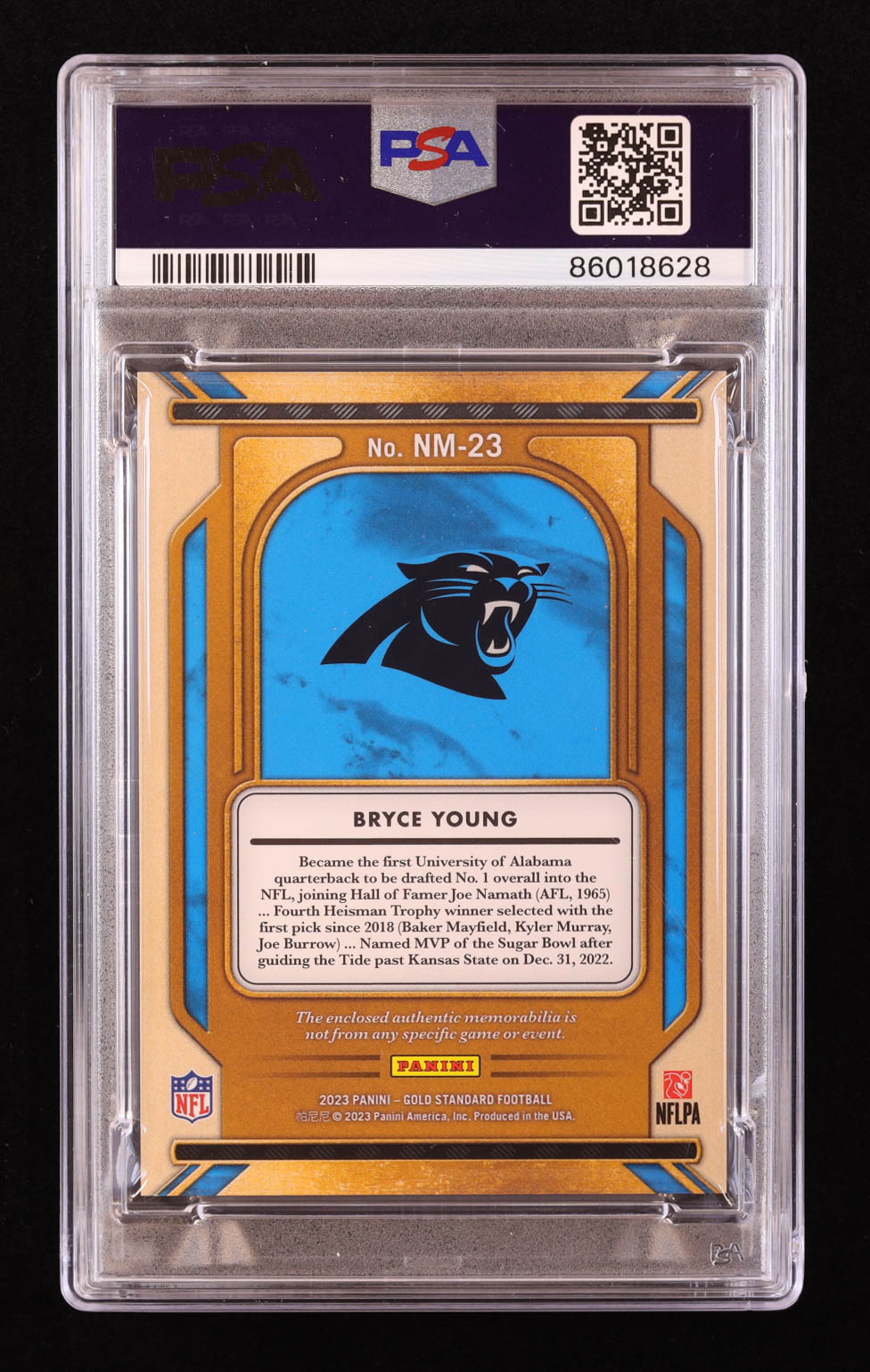 Bryce Young 2023 Panini Gold Standard Newly Minted Memorabilia #23 RC #124/399 (PSA 8) at PristineAuction.com Bryce Young 2023 Panini Gold Standard Newly Minted Memorabilia #23 RC #124/399 (PSA 8) at PristineAuction.com