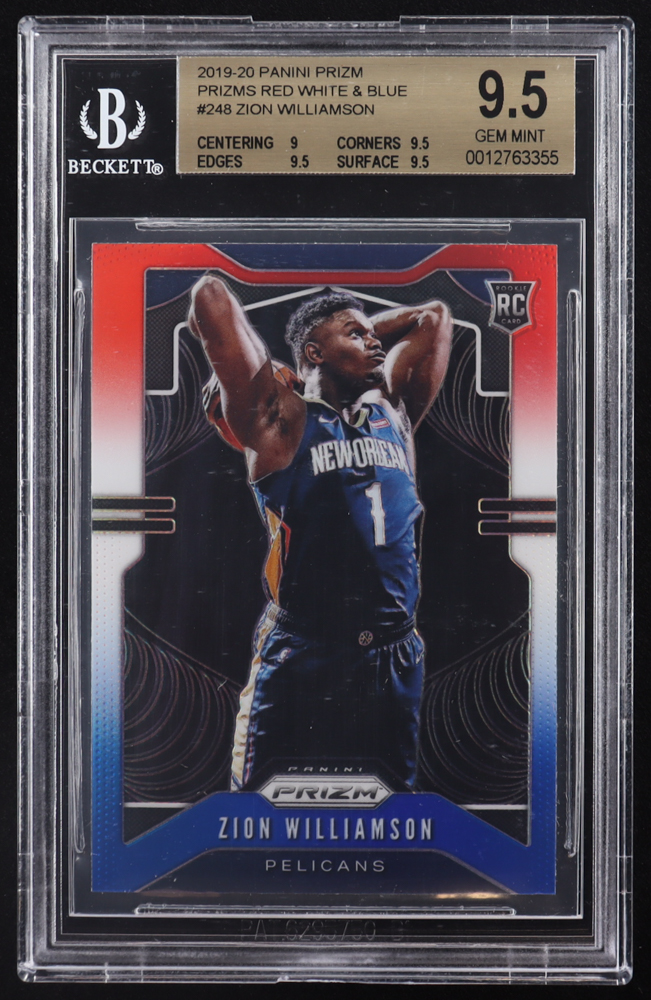 Zion Williamson 2019-20 Panini Prizm Prizms Red White and Blue #248 RC (BGS 9.5) at PristineAuction.com Zion Williamson 2019-20 Panini Prizm Prizms Red White and Blue #248 RC (BGS 9.5) at PristineAuction.com