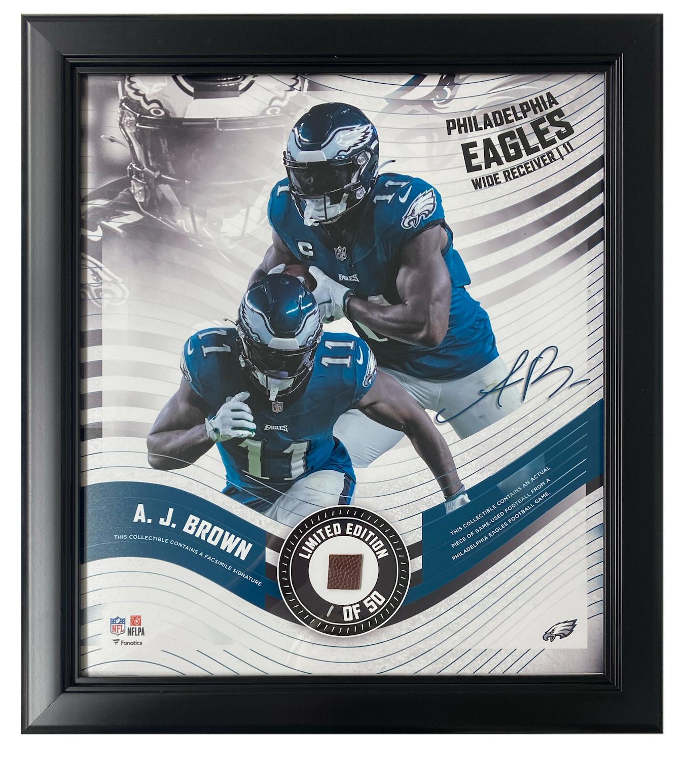 A. J. Brown Eagles LE Custom Framed Display with Piece of Game-Used Football at PristineAuction.com A. J. Brown Eagles LE Custom Framed Display with Piece of Game-Used Football at PristineAuction.com