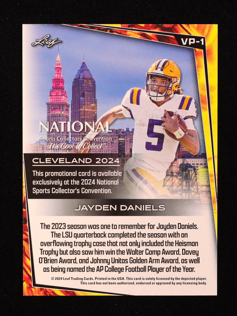 Jayden Daniels 2024 Leaf National Convention VIP #VIP1 RC at PristineAuction.com Jayden Daniels 2024 Leaf National Convention VIP #VIP1 RC at PristineAuction.com