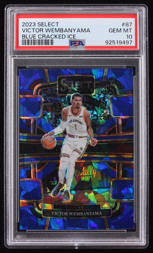 Victor Wembanyama 2023-24 Select Prizms Blue Cracked Ice #87 RC (PSA 10) at PristineAuction.com Victor Wembanyama 2023-24 Select Prizms Blue Cracked Ice #87 RC (PSA 10) at PristineAuction.com