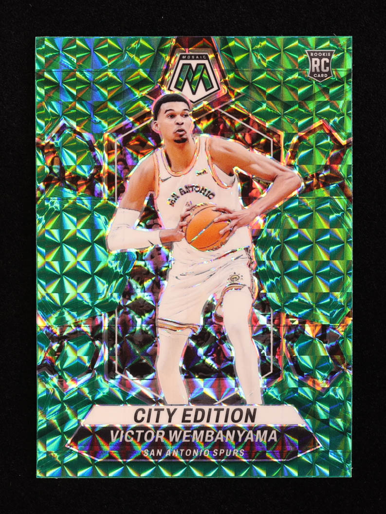 Victor Wembanyama 2023-24 Panini Mosaic Mosaic Green #282 RC / City Edition at PristineAuction.com Victor Wembanyama 2023-24 Panini Mosaic Mosaic Green #282 RC / City Edition at PristineAuction.com