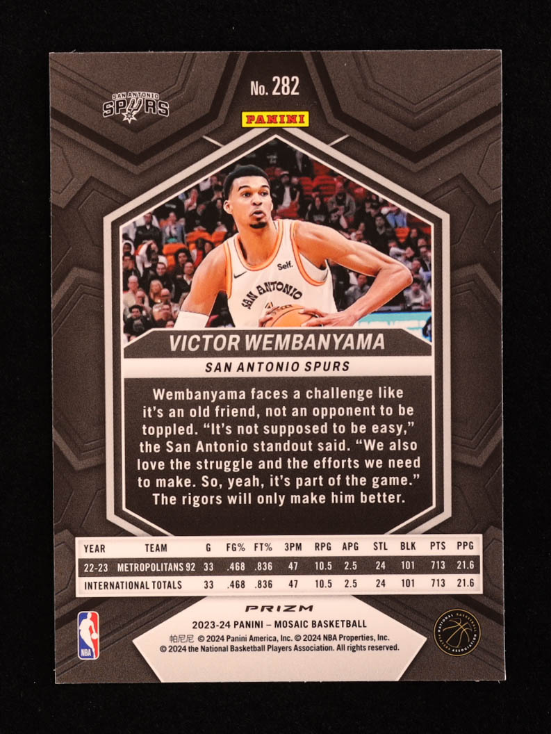 Victor Wembanyama 2023-24 Panini Mosaic Mosaic Green #282 RC / City Edition at PristineAuction.com Victor Wembanyama 2023-24 Panini Mosaic Mosaic Green #282 RC / City Edition at PristineAuction.com