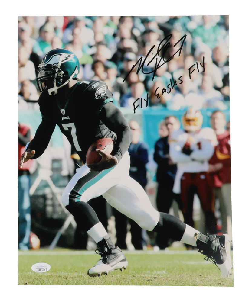 Michael Vick Signed Eagles 11x14 Photo Inscribed "Fly Eagles Fly" (JSA) at PristineAuction.com Michael Vick Signed Eagles 11x14 Photo Inscribed "Fly Eagles Fly" (JSA) at PristineAuction.com