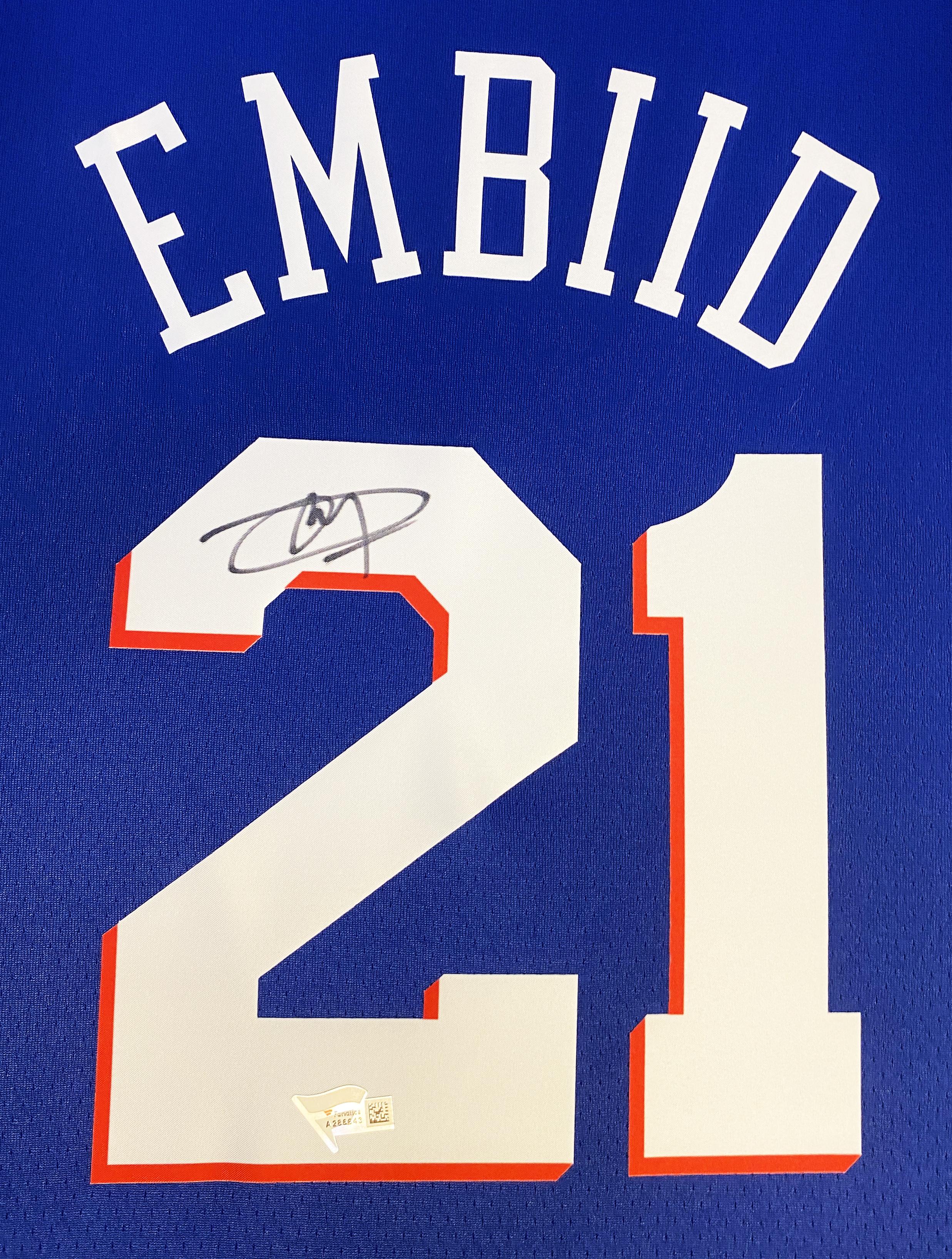 Joel Embiid Signed 76ers Custom Framed LED Jersey Display (Fanatics) at PristineAuction.com Joel Embiid Signed 76ers Custom Framed LED Jersey Display (Fanatics) at PristineAuction.com