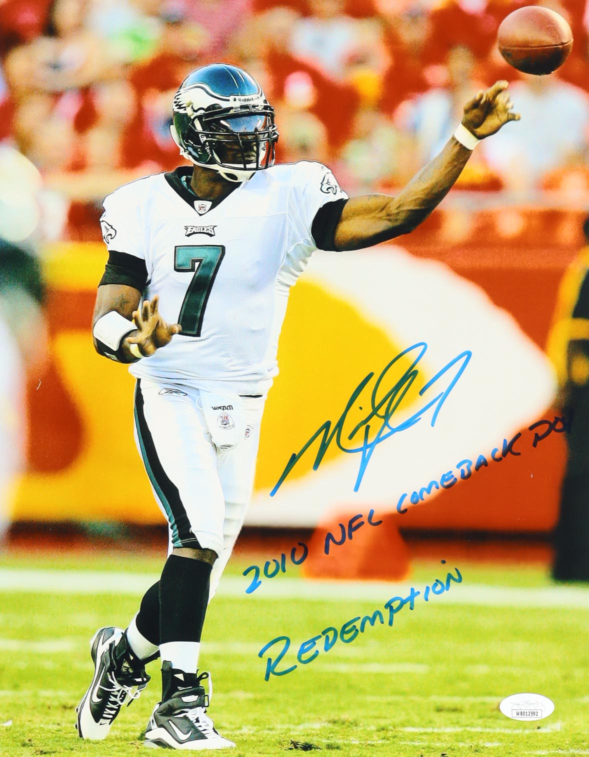 Michael Vick Signed Eagles 11x14 Photo Inscribed "2010 NFL Comeback POY" & "Redemption" (JSA) at PristineAuction.com Michael Vick Signed Eagles 11x14 Photo Inscribed "2010 NFL Comeback POY" & "Redemption" (JSA) at PristineAuction.com