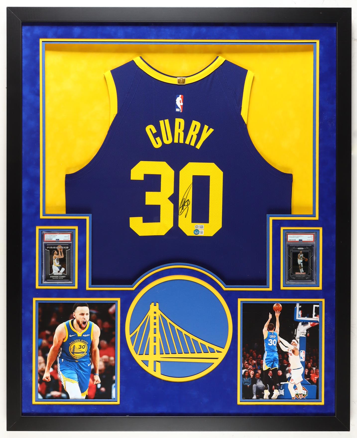 Stephen Curry Signed & Framed Warriors LED Backlit Jersey Display with PSA 10 Graded Cards (Beckett & USA SM) at PristineAuction.com Stephen Curry Signed & Framed Warriors LED Backlit Jersey Display with PSA 10 Graded Cards (Beckett & USA SM) at PristineAuction.com