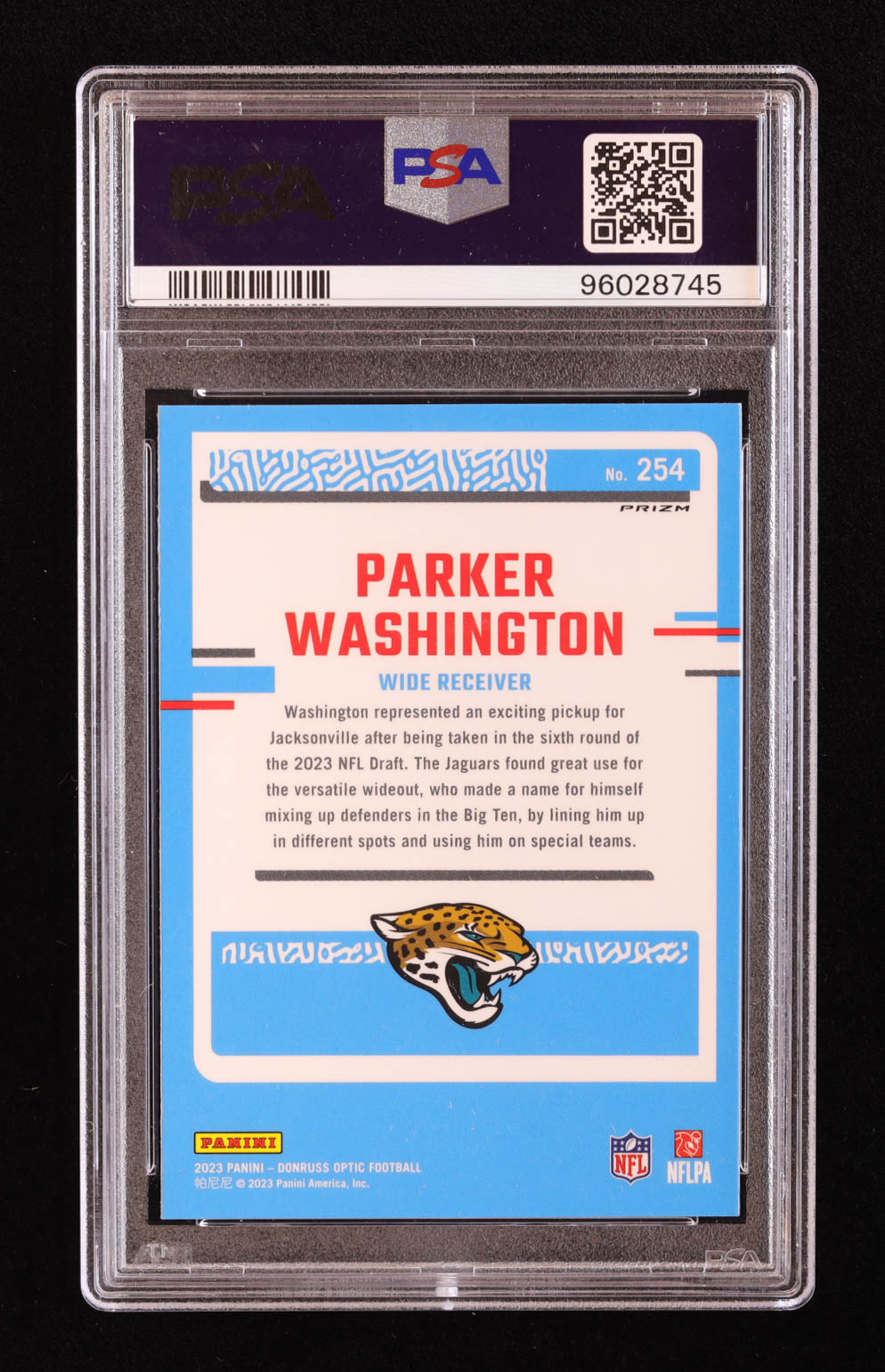 Parker Washington 2023 Donruss Optic Purple Shock #254 RR RC (PSA 9) at PristineAuction.com Parker Washington 2023 Donruss Optic Purple Shock #254 RR RC (PSA 9) at PristineAuction.com