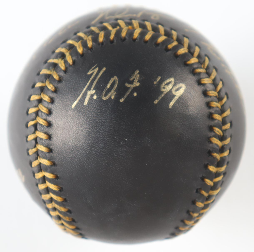 Nolan Ryan Signed OML Black Leather Baseball with Multiple Career