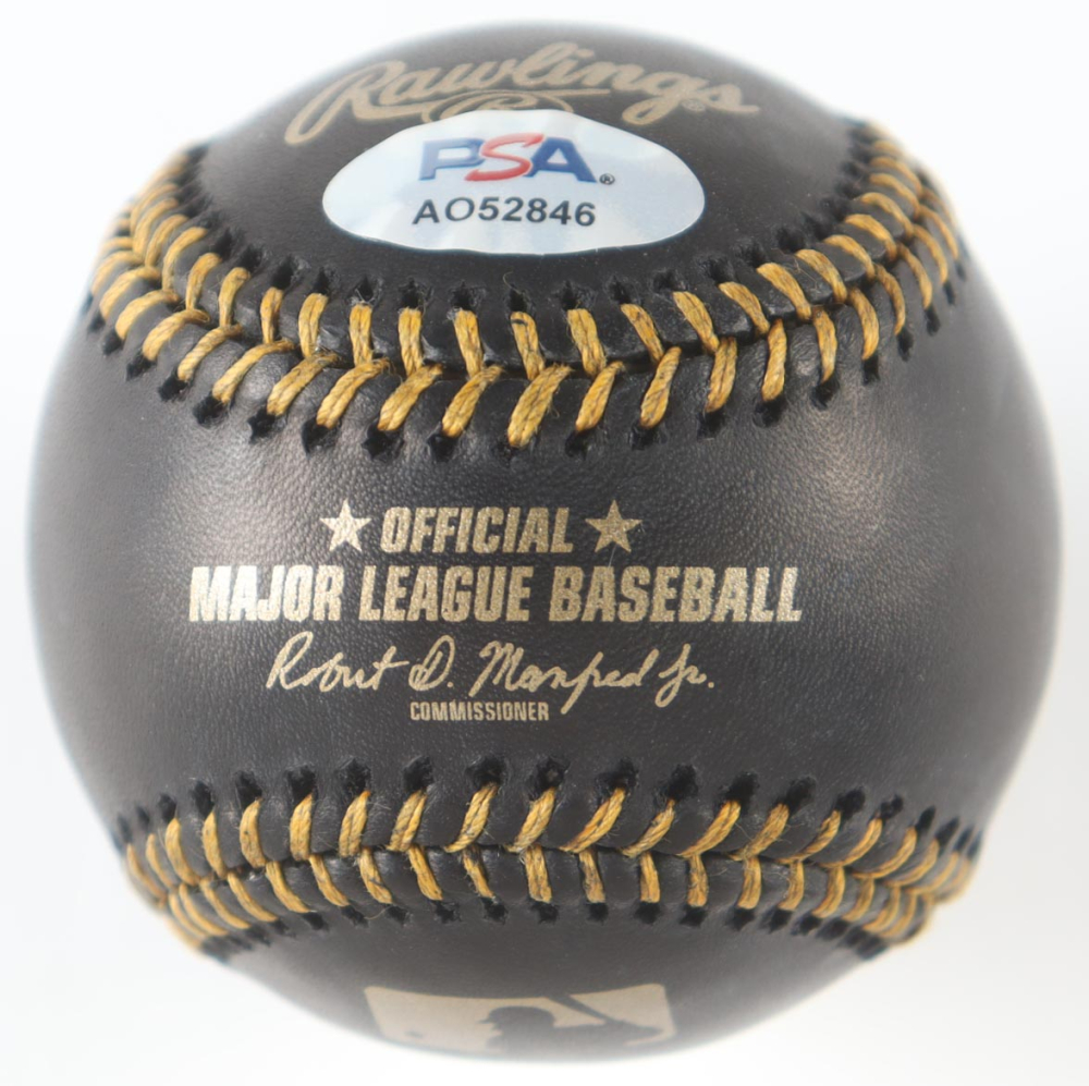 Nolan Ryan Signed OML Black Leather Baseball with Multiple Career