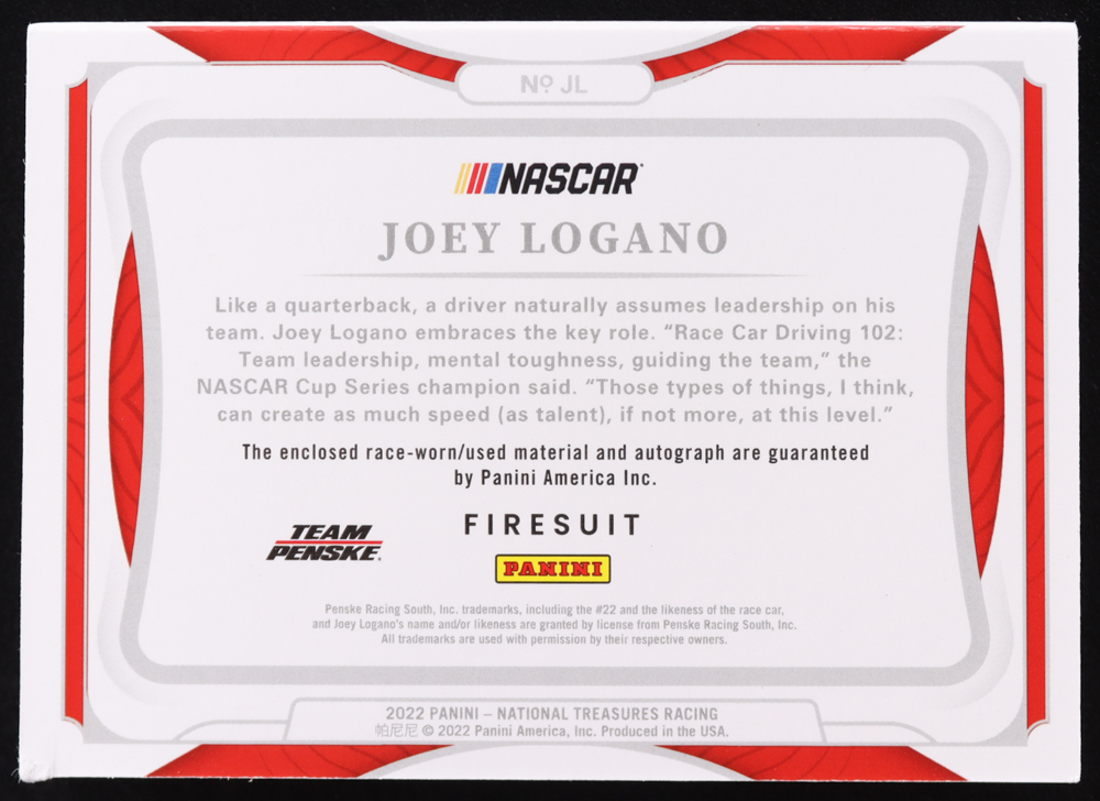 Joey Logano 2022 Panini National Treasures Firesuit Signatures Holo Platinum Blue #16 #1/1 at PristineAuction.com Joey Logano 2022 Panini National Treasures Firesuit Signatures Holo Platinum Blue #16 #1/1 at PristineAuction.com