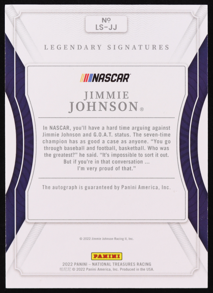 Jimmie Johnson 2022 Panini National Treasures Legendary Signatures Holo Gold #15 #5/5 at PristineAuction.com Jimmie Johnson 2022 Panini National Treasures Legendary Signatures Holo Gold #15 #5/5 at PristineAuction.com
