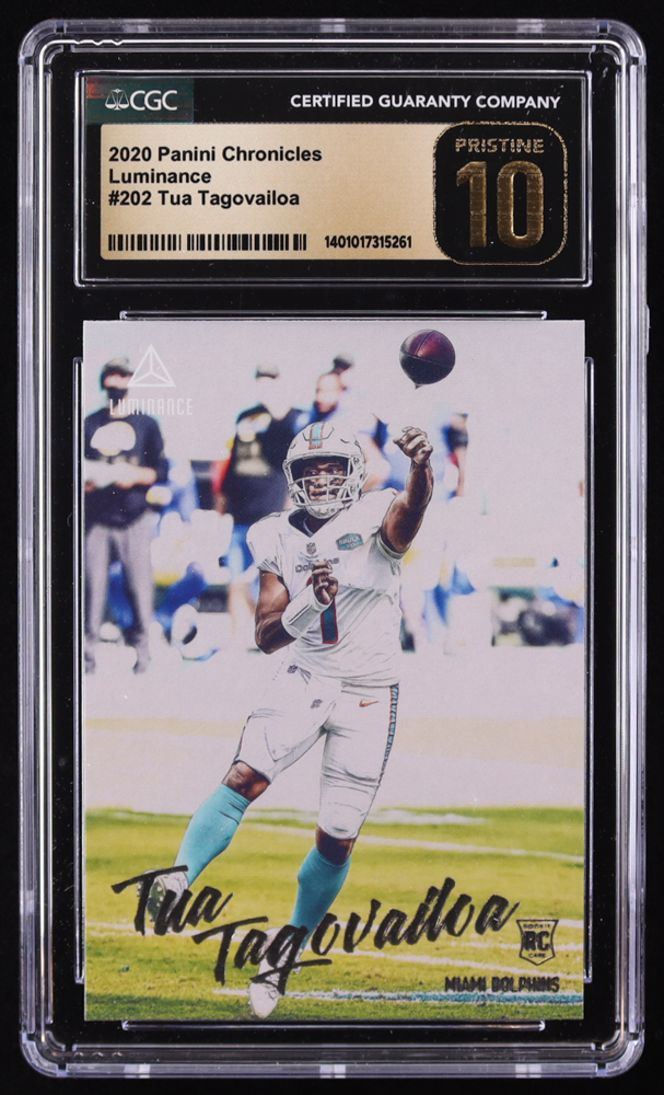 Tua Tagovailoa 2020 Panini Luminance #202 Chronicles RC (CGC 10 | Pristine Black Label) at PristineAuction.com Tua Tagovailoa 2020 Panini Luminance #202 Chronicles RC (CGC 10 | Pristine Black Label) at PristineAuction.com