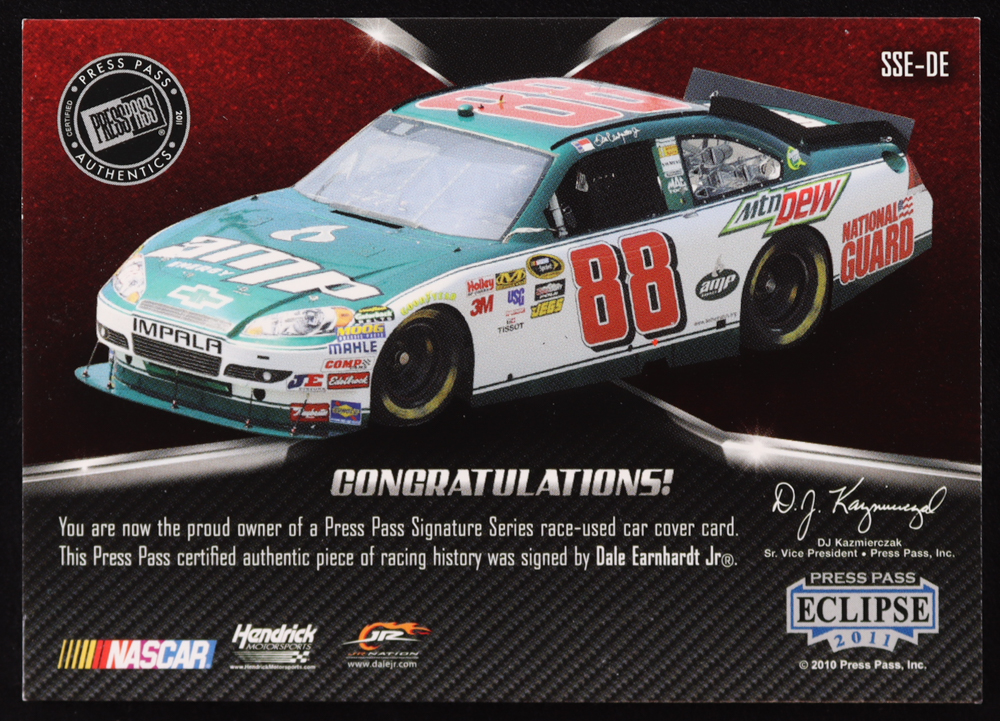 Dale Earnhardt Jr. 2011 Press Pass Signature Series #SSCDE / Car Cover #05/11 at PristineAuction.com Dale Earnhardt Jr. 2011 Press Pass Signature Series #SSCDE / Car Cover #05/11 at PristineAuction.com