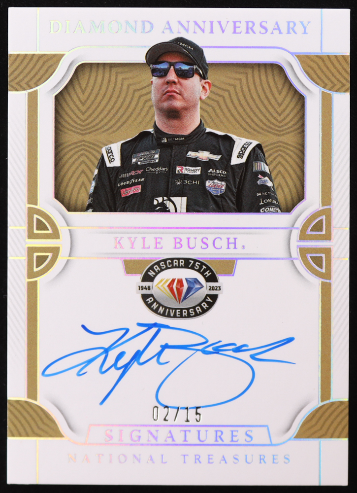Kyle Busch 2023 Panini National Treasures NASCAR Diamond Anniversary Signatures Holo Silver #3 #02/15 at PristineAuction.com Kyle Busch 2023 Panini National Treasures NASCAR Diamond Anniversary Signatures Holo Silver #3 #02/15 at PristineAuction.com