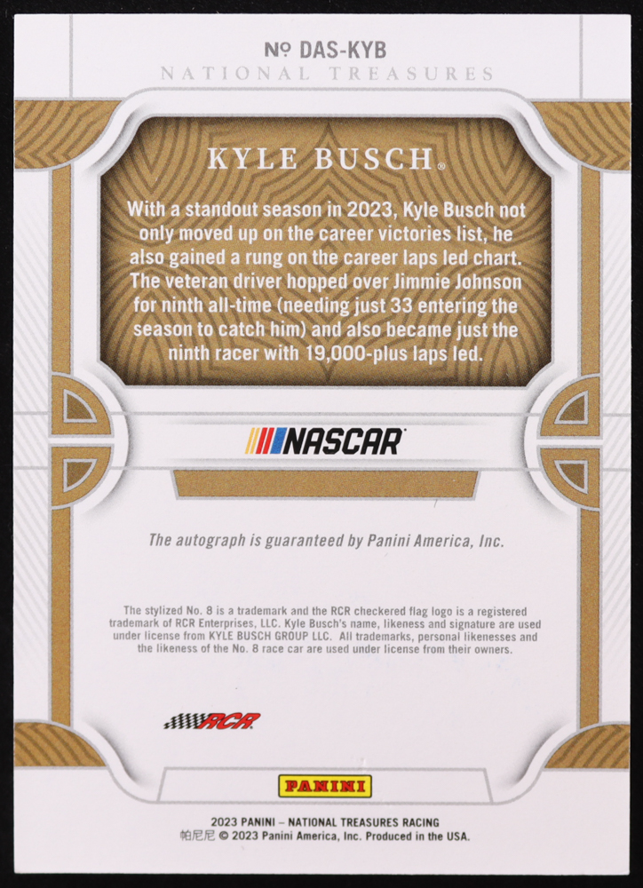 Kyle Busch 2023 Panini National Treasures NASCAR Diamond Anniversary Signatures Holo Silver #3 #02/15 at PristineAuction.com Kyle Busch 2023 Panini National Treasures NASCAR Diamond Anniversary Signatures Holo Silver #3 #02/15 at PristineAuction.com