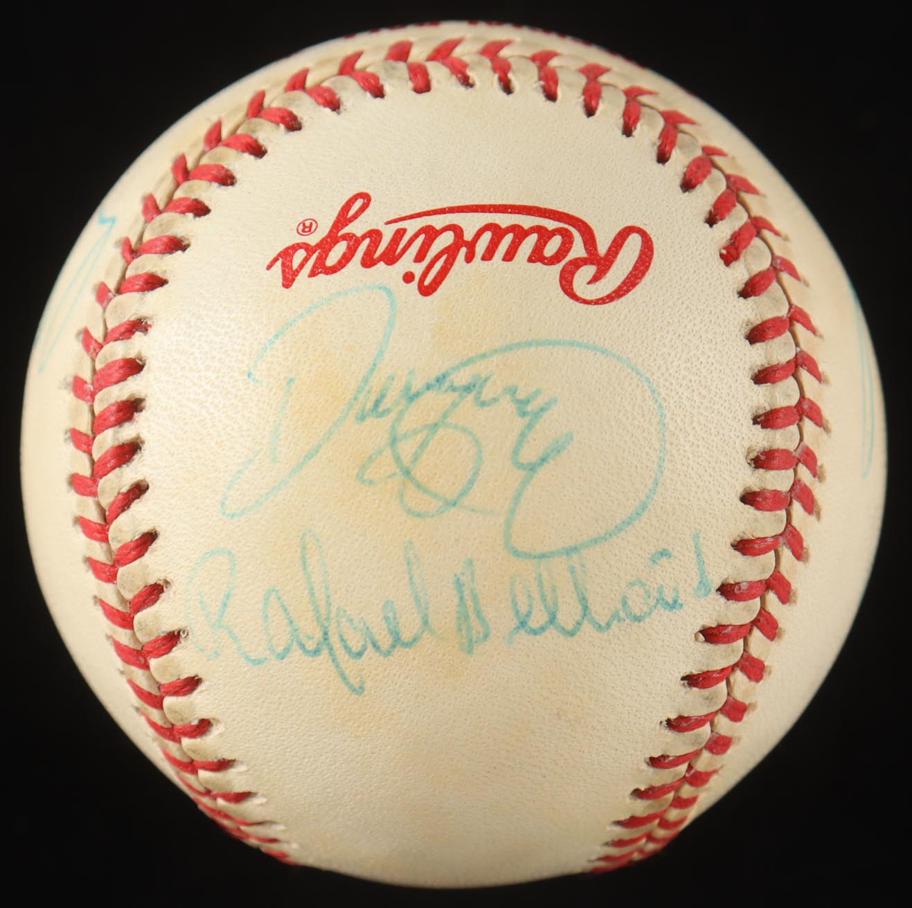 1996 Braves World Series Baseball With Display Case Signed By (6) With Greg Maddux, Tom Glavine, Ryan Klesko, Rafael Belliard (PSA) at PristineAuction.com 1996 Braves World Series Baseball With Display Case Signed By (6) With Greg Maddux, Tom Glavine, Ryan Klesko, Rafael Belliard (PSA) at PristineAuction.com