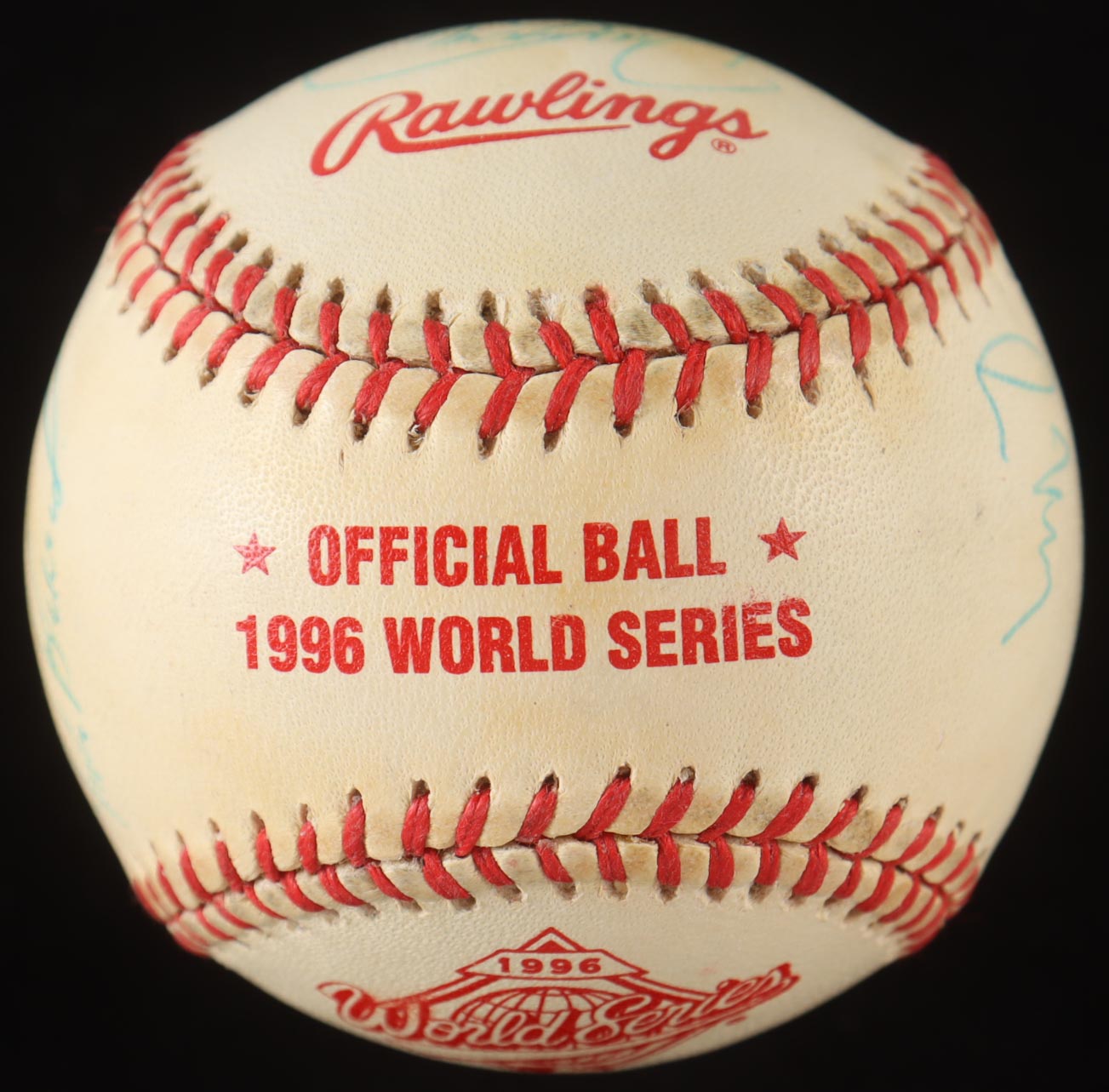 1996 Braves World Series Baseball With Display Case Signed By (6) With Greg Maddux, Tom Glavine, Ryan Klesko, Rafael Belliard (PSA) at PristineAuction.com 1996 Braves World Series Baseball With Display Case Signed By (6) With Greg Maddux, Tom Glavine, Ryan Klesko, Rafael Belliard (PSA) at PristineAuction.com