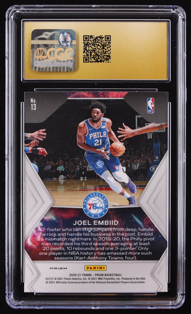 Joel Embiid 2021-22 Panini Prizm Fireworks Fast Break #13 (CGC 10 | Pristine Black Label) at PristineAuction.com Joel Embiid 2021-22 Panini Prizm Fireworks Fast Break #13 (CGC 10 | Pristine Black Label) at PristineAuction.com