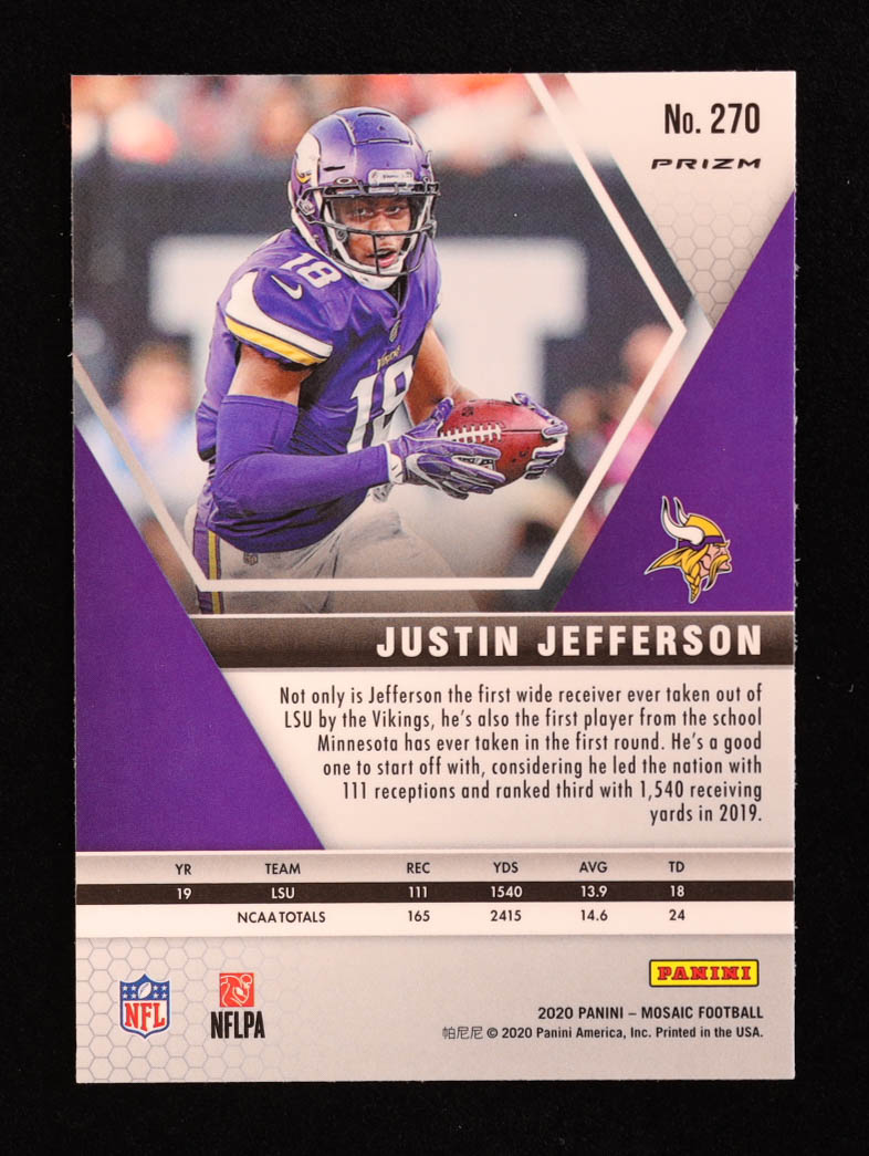 Justin Jefferson 2020 Panini Mosaic Mosaic Camo Pink #270 RC at PristineAuction.com Justin Jefferson 2020 Panini Mosaic Mosaic Camo Pink #270 RC at PristineAuction.com