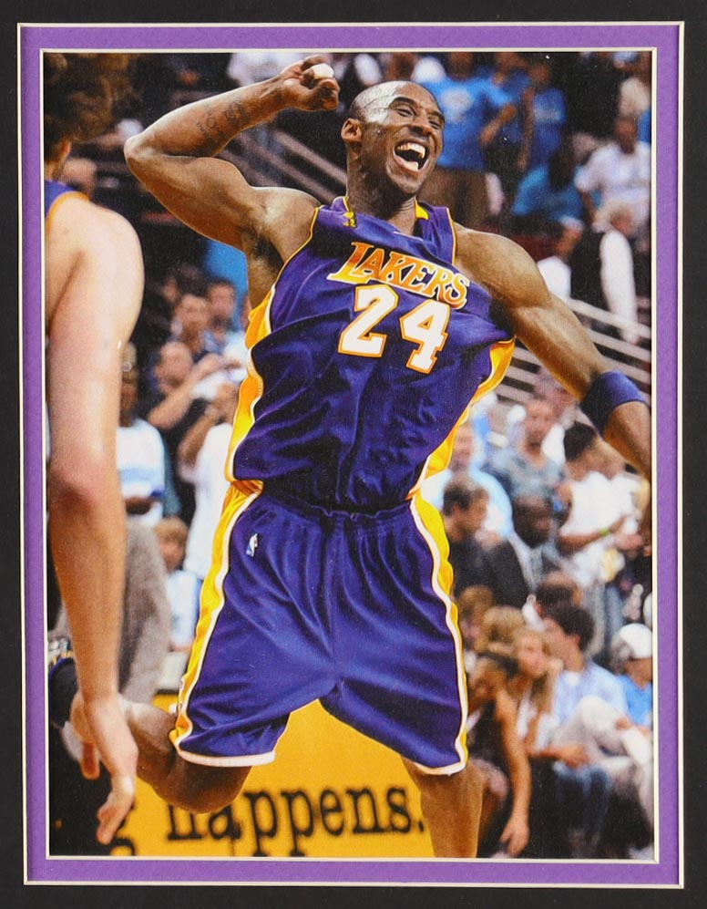 Kobe Bryant Lakers Custom Framed Jersey Display With Set of (4) LE NBA Championship Pins, (2) Cloth Team Logo Patches & (2) Photos at PristineAuction.com Kobe Bryant Lakers Custom Framed Jersey Display With Set of (4) LE NBA Championship Pins, (2) Cloth Team Logo Patches & (2) Photos at PristineAuction.com