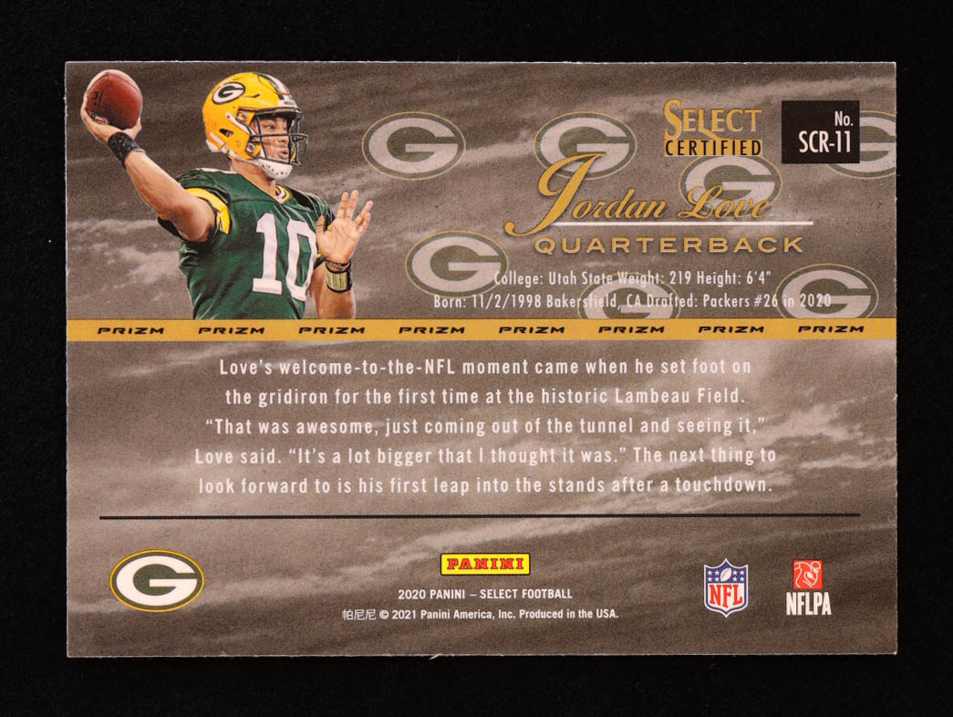 Jordan Love 2020 Select Select Certified Rookies Silver #11 RC at PristineAuction.com Jordan Love 2020 Select Select Certified Rookies Silver #11 RC at PristineAuction.com