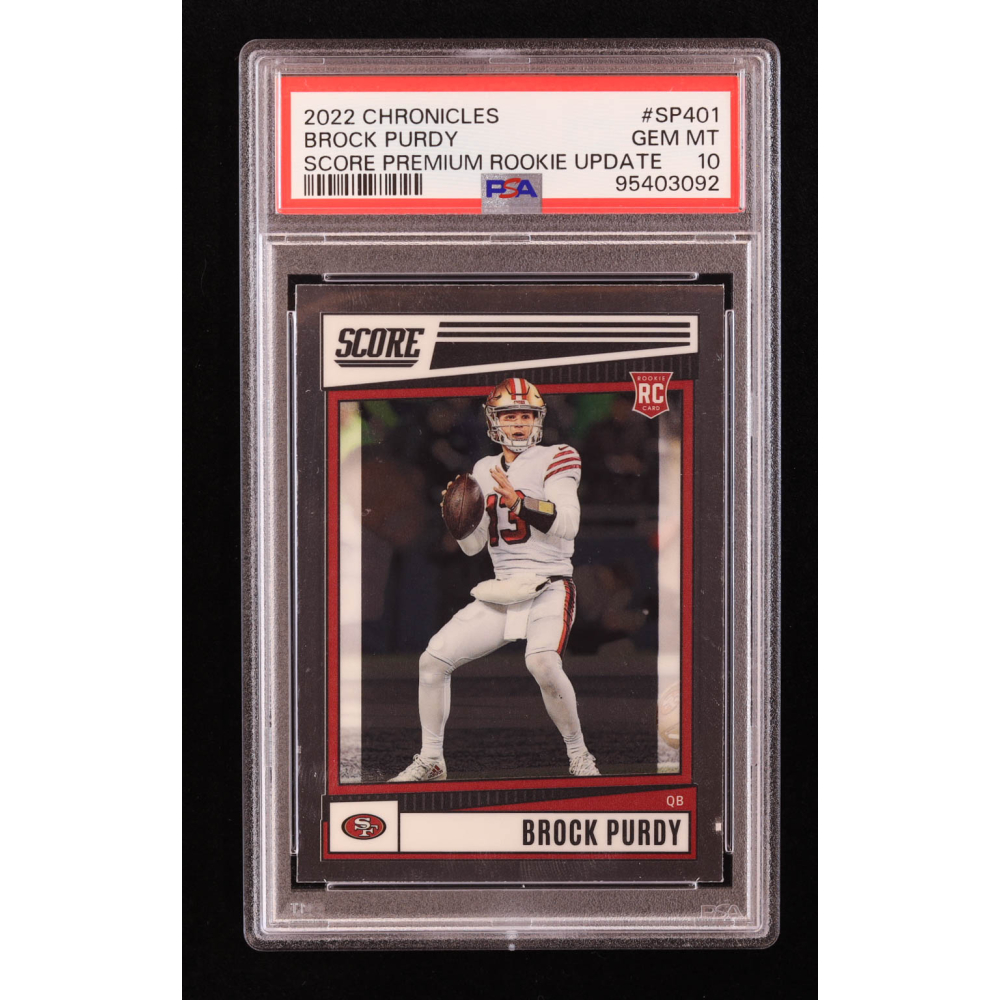 Brock Purdy 2022 Panini Chronicles Score Premium Rookies SP401 RC (PSA