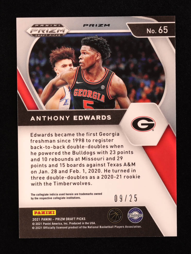 Anthony Edwards 2021 Panini Prizm Draft Picks Silver Mojo #65 #09/25 at PristineAuction.com Anthony Edwards 2021 Panini Prizm Draft Picks Silver Mojo #65 #09/25 at PristineAuction.com