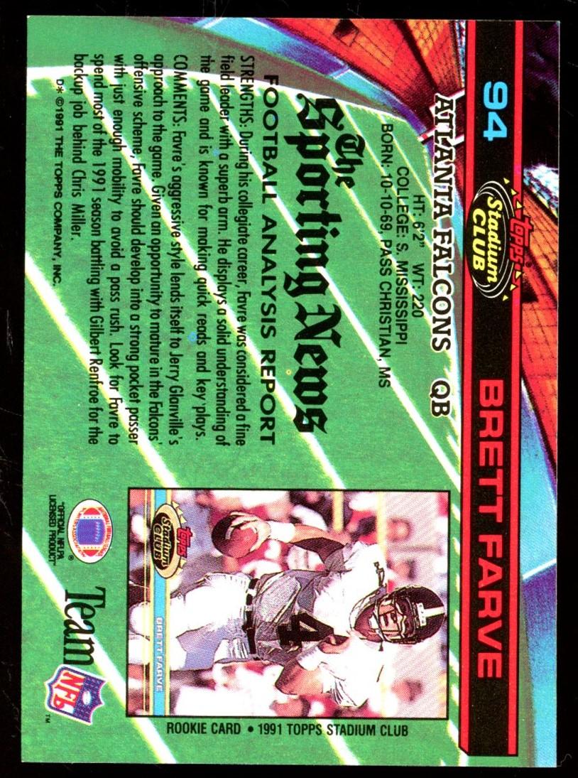 Brett Favre 1991 Stadium Club #94 RC at PristineAuction.com Brett Favre 1991 Stadium Club #94 RC at PristineAuction.com