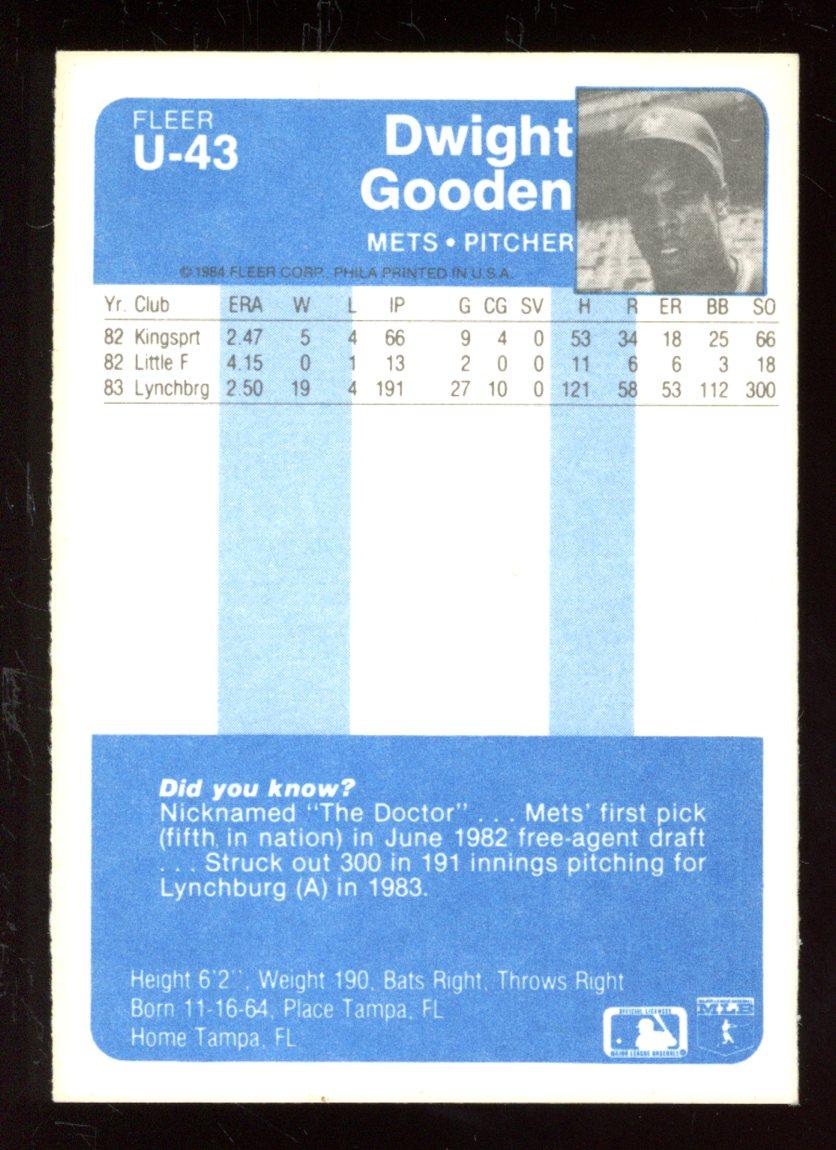 Dwight Gooden 1984 Fleer #U-43 RC at PristineAuction.com Dwight Gooden 1984 Fleer #U-43 RC at PristineAuction.com