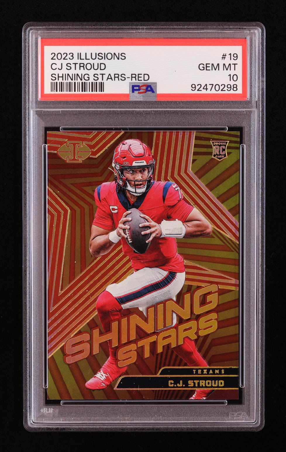 CJ Stroud 2023 Panini Illusions Shining Stars Red #19 RC #35/75 (PSA 10) at PristineAuction.com CJ Stroud 2023 Panini Illusions Shining Stars Red #19 RC #35/75 (PSA 10) at PristineAuction.com