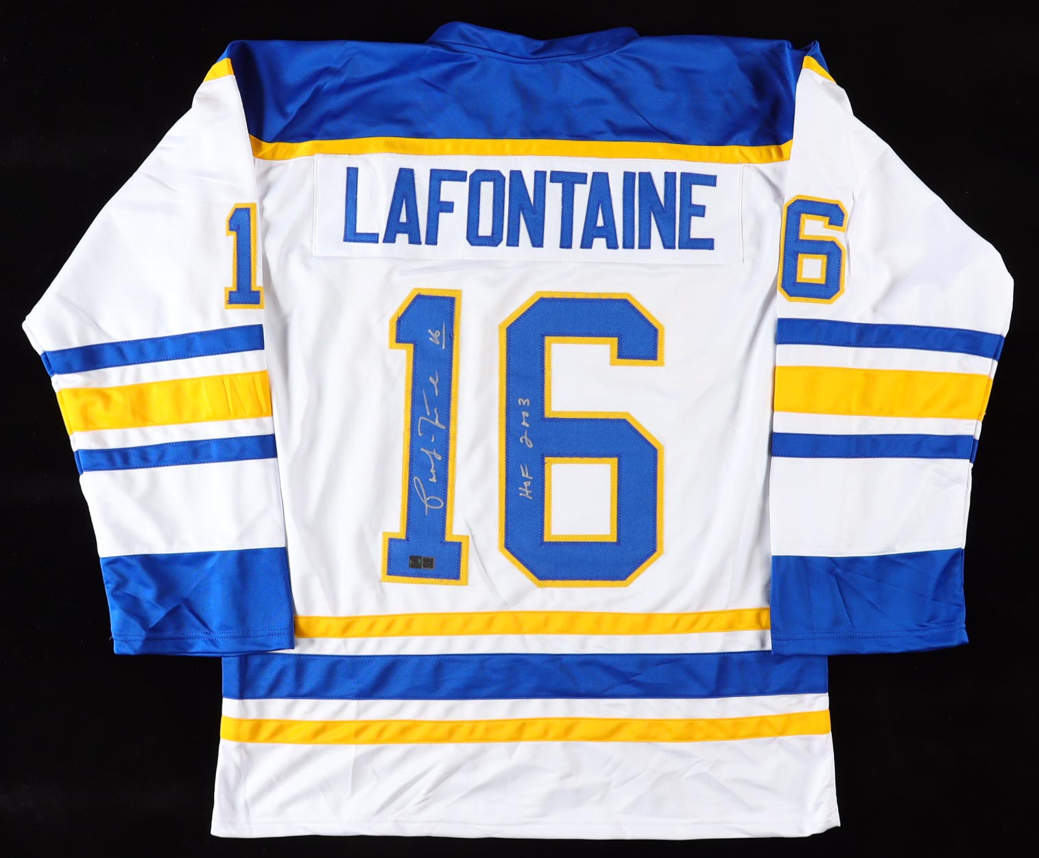 Pat LaFontaine Signed Jersey Inscribed "HOF 2003" (TSE) at PristineAuction.com Pat LaFontaine Signed Jersey Inscribed "HOF 2003" (TSE) at PristineAuction.com