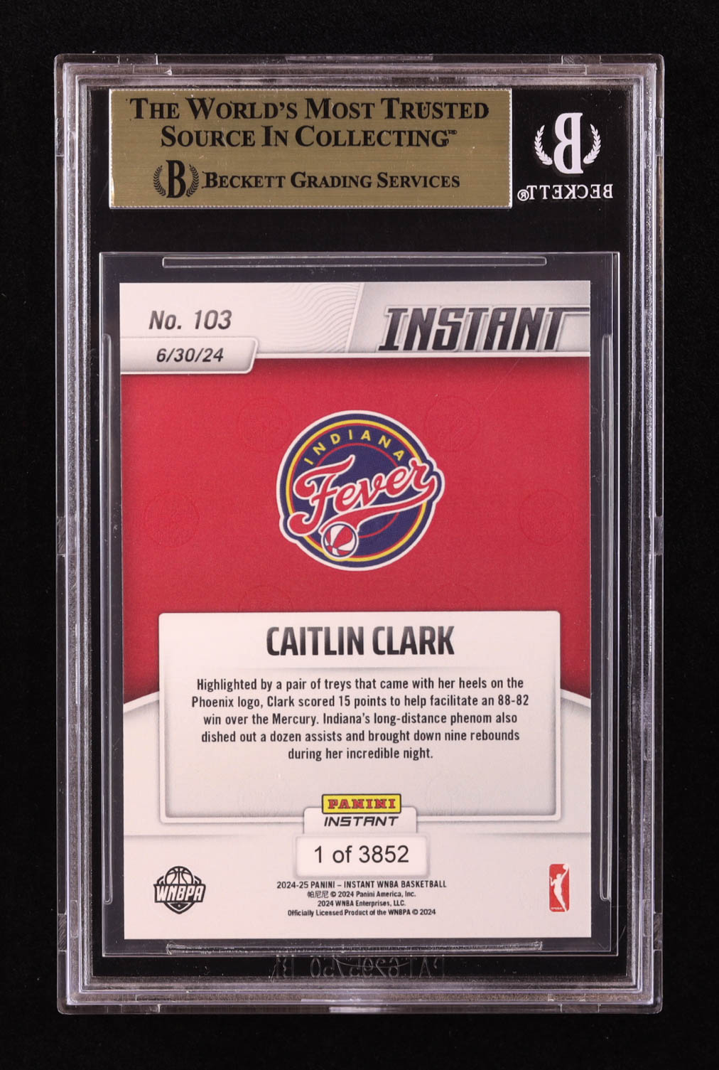 Caitlin Clark 2024 Panini Instant #103 RC (BGS 9.5) at PristineAuction.com Caitlin Clark 2024 Panini Instant #103 RC (BGS 9.5) at PristineAuction.com