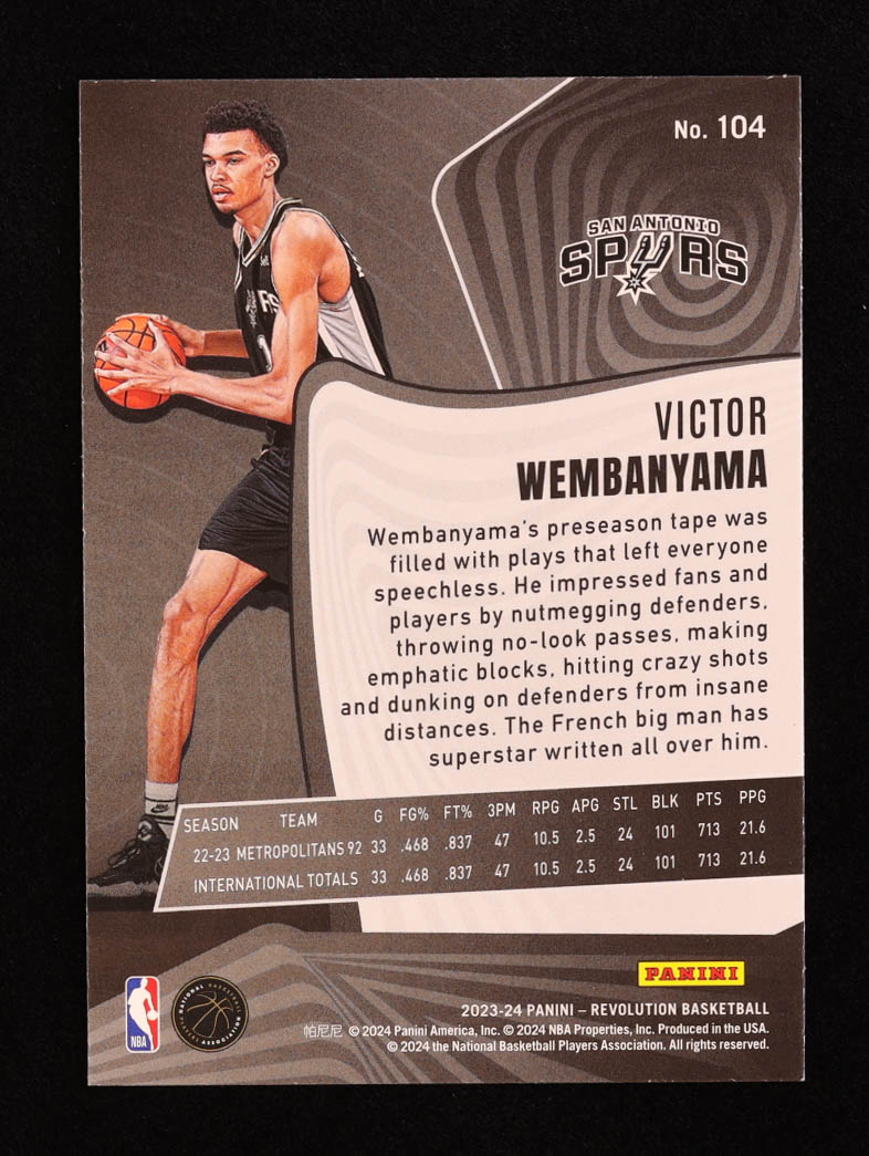 Victor Wembanyama 2023-24 Panini Revolution Rapture #104 RC at PristineAuction.com Victor Wembanyama 2023-24 Panini Revolution Rapture #104 RC at PristineAuction.com
