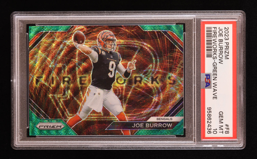 Joe Burrow 2023 Panini Prizm Fireworks Prizms Green Wave 8 (PSA 10) Pristine Auction