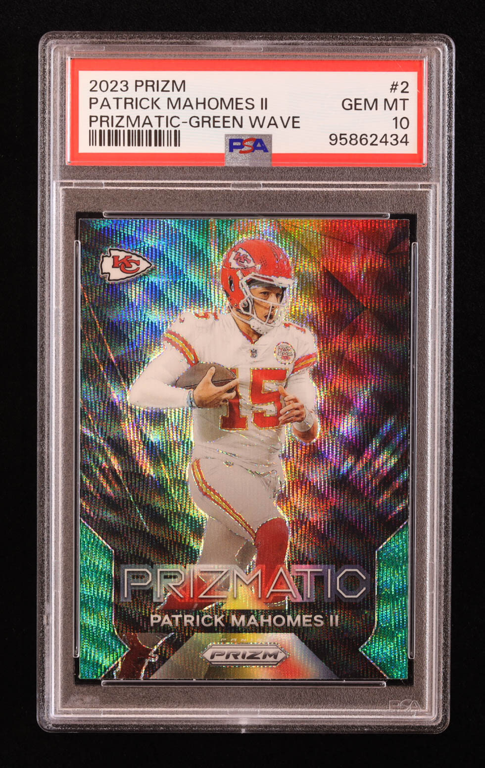 Patrick Mahomes II 2023 Panini Prizm Prizmatic Prizms Green Wave #2 (PSA 10) at PristineAuction.com Patrick Mahomes II 2023 Panini Prizm Prizmatic Prizms Green Wave #2 (PSA 10) at PristineAuction.com