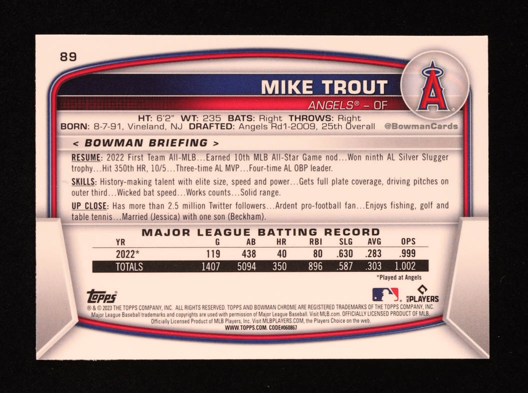 Mike Trout 2023 Bowman Chrome Mega Box #89 at PristineAuction.com Mike Trout 2023 Bowman Chrome Mega Box #89 at PristineAuction.com