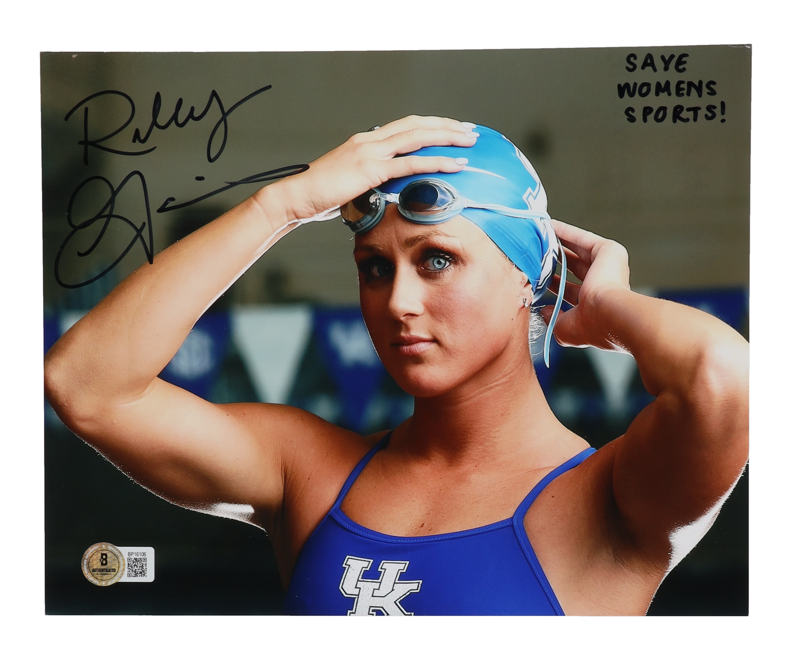 Riley Gaines Twice-Signed University of Kentucky 8x10 Photo With Extensive Inscription (Beckett) at PristineAuction.com Riley Gaines Twice-Signed University of Kentucky 8x10 Photo With Extensive Inscription (Beckett) at PristineAuction.com