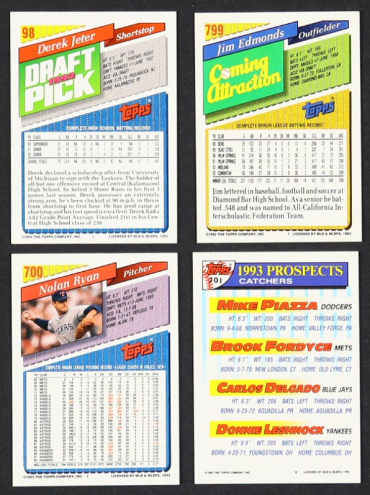 1993 Topps Baseball Complete Set of (825) Cards with Derek Jeter 98 RC