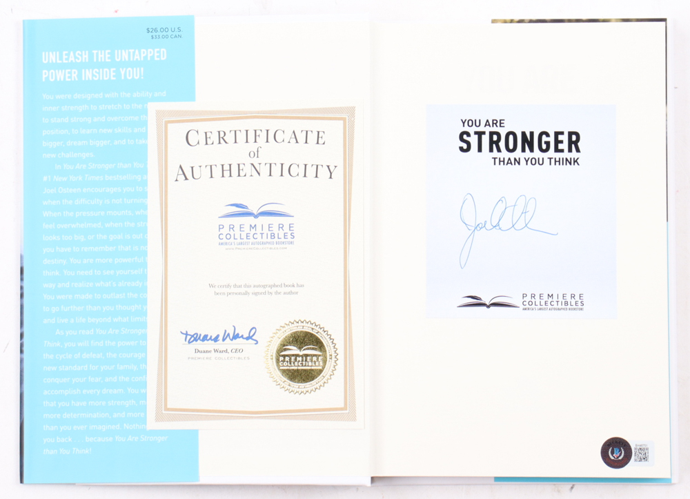 Joel Osteen Signed "You Are Stronger Than You Think" Hardcover Book (Beckett & Premier Collectibles) at PristineAuction.com Joel Osteen Signed "You Are Stronger Than You Think" Hardcover Book (Beckett & Premier Collectibles) at PristineAuction.com