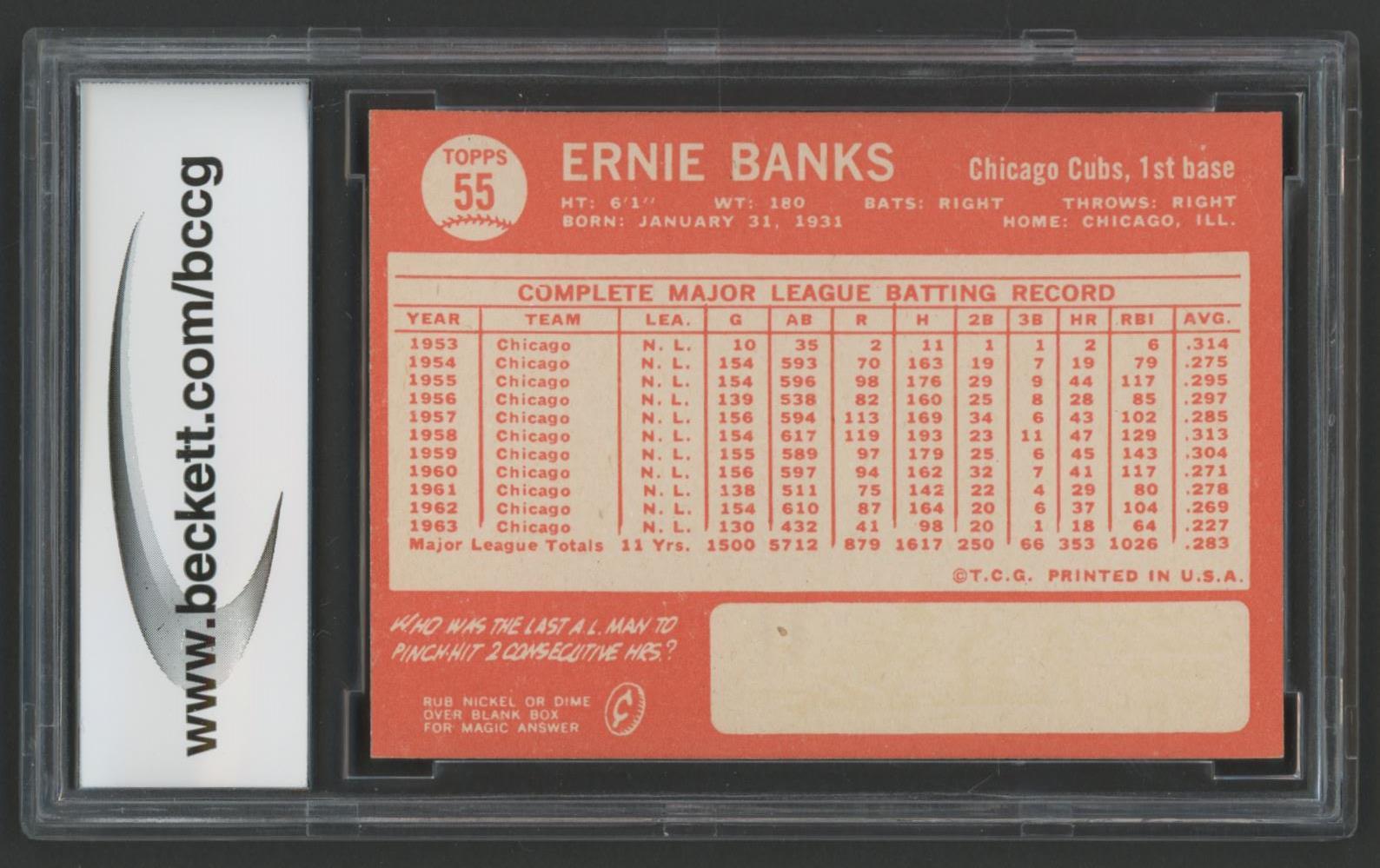 Ernie Banks 1964 Topps #55 (BCCG 9) at PristineAuction.com Ernie Banks 1964 Topps #55 (BCCG 9) at PristineAuction.com