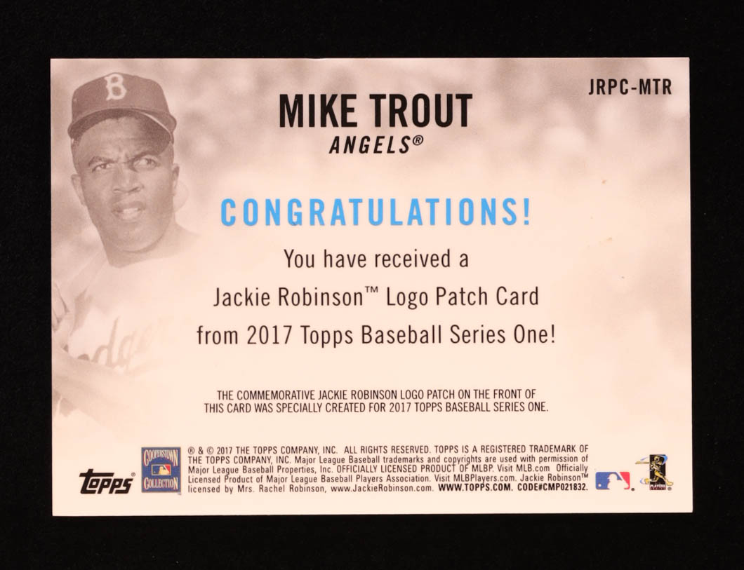 Mike Trout 2017 Topps Jackie Robinson Logo Patch #JRPCMTR at PristineAuction.com Mike Trout 2017 Topps Jackie Robinson Logo Patch #JRPCMTR at PristineAuction.com