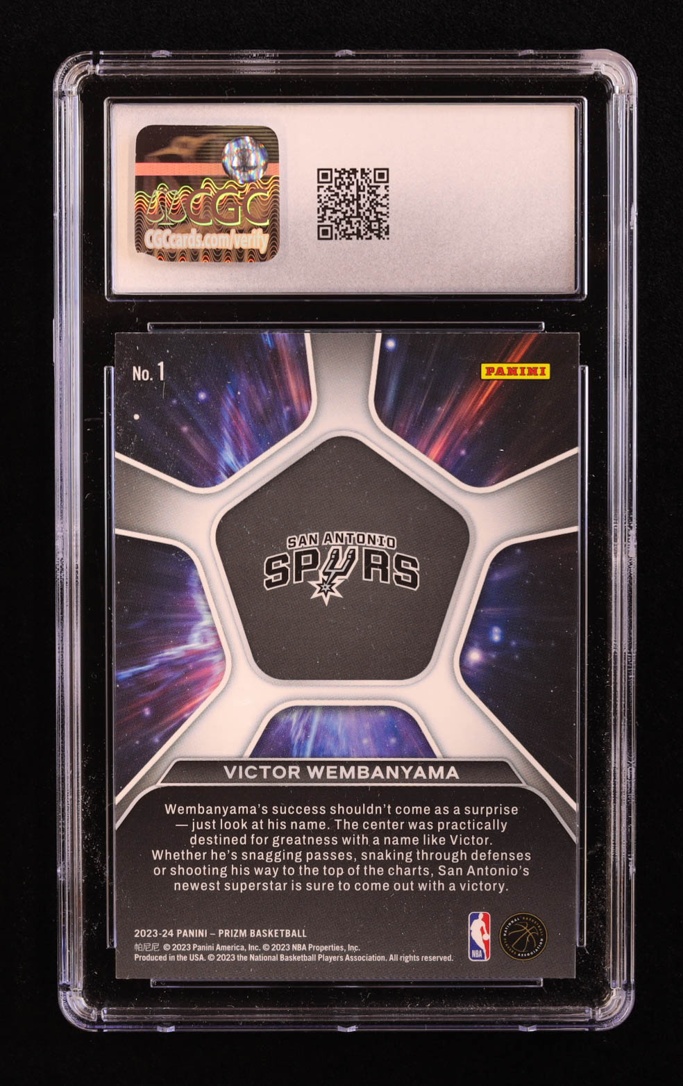 Victor Wembanyama 2023-24 Panini Prizm Deep Space #1 RC (CGC 10) at PristineAuction.com Victor Wembanyama 2023-24 Panini Prizm Deep Space #1 RC (CGC 10) at PristineAuction.com