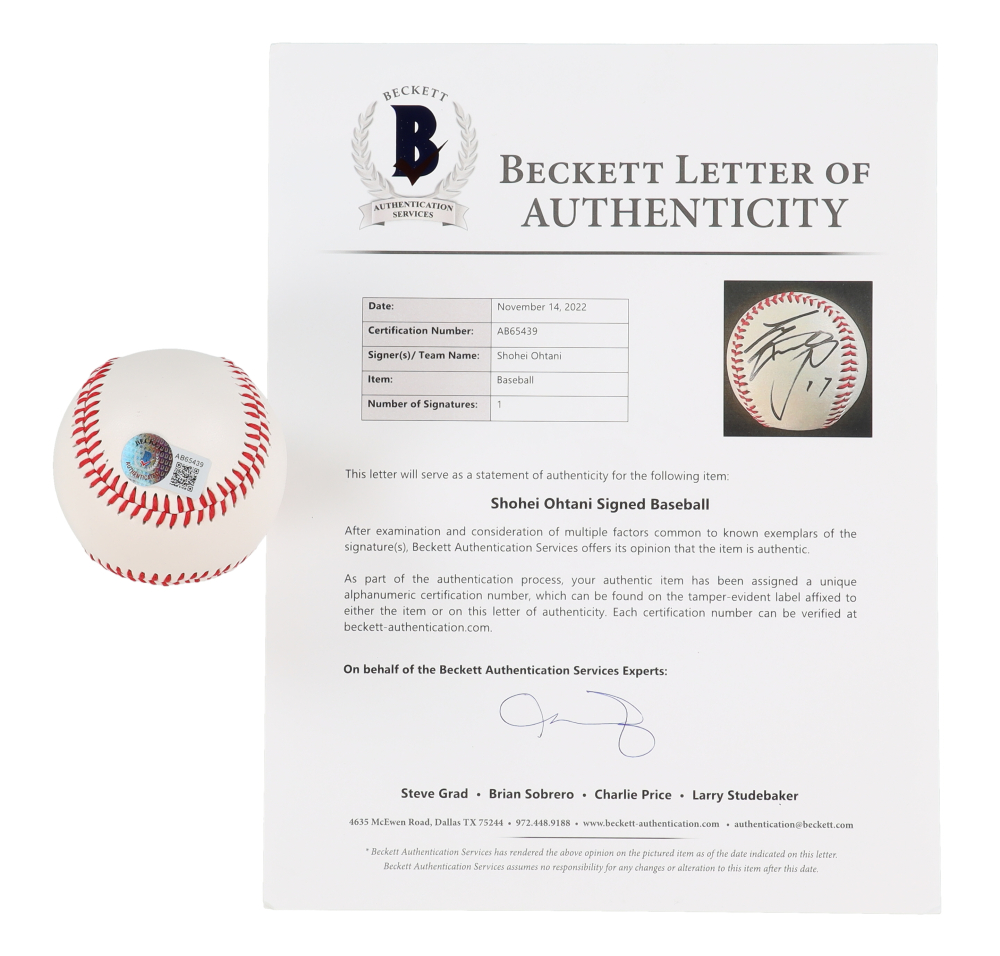 Shohei Ohtani Signed Baseball (Beckett) Pristine Auction