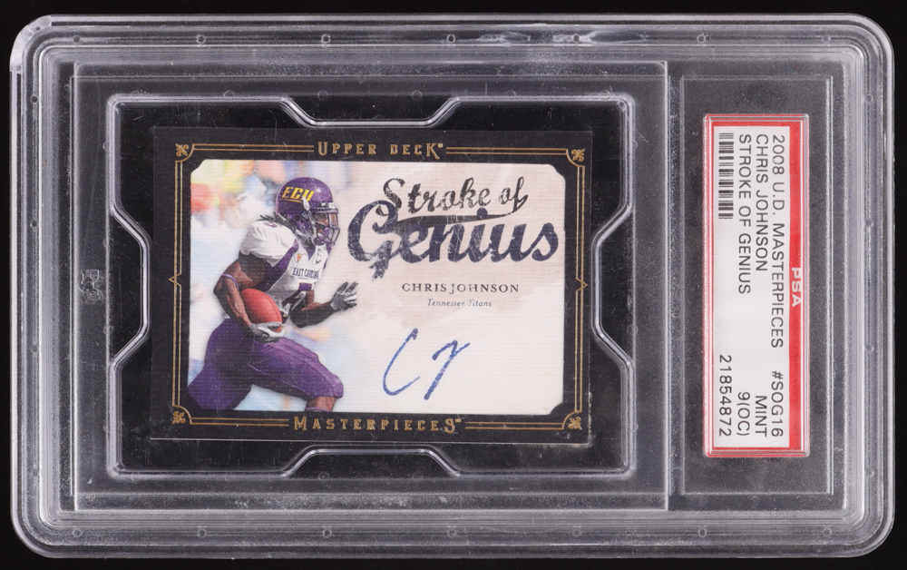 Chris Johnson 2008 Upper Deck Masterpieces Stroke of Genius #SOC16 RC (PSA 9) (OC) at PristineAuction.com Chris Johnson 2008 Upper Deck Masterpieces Stroke of Genius #SOC16 RC (PSA 9) (OC) at PristineAuction.com